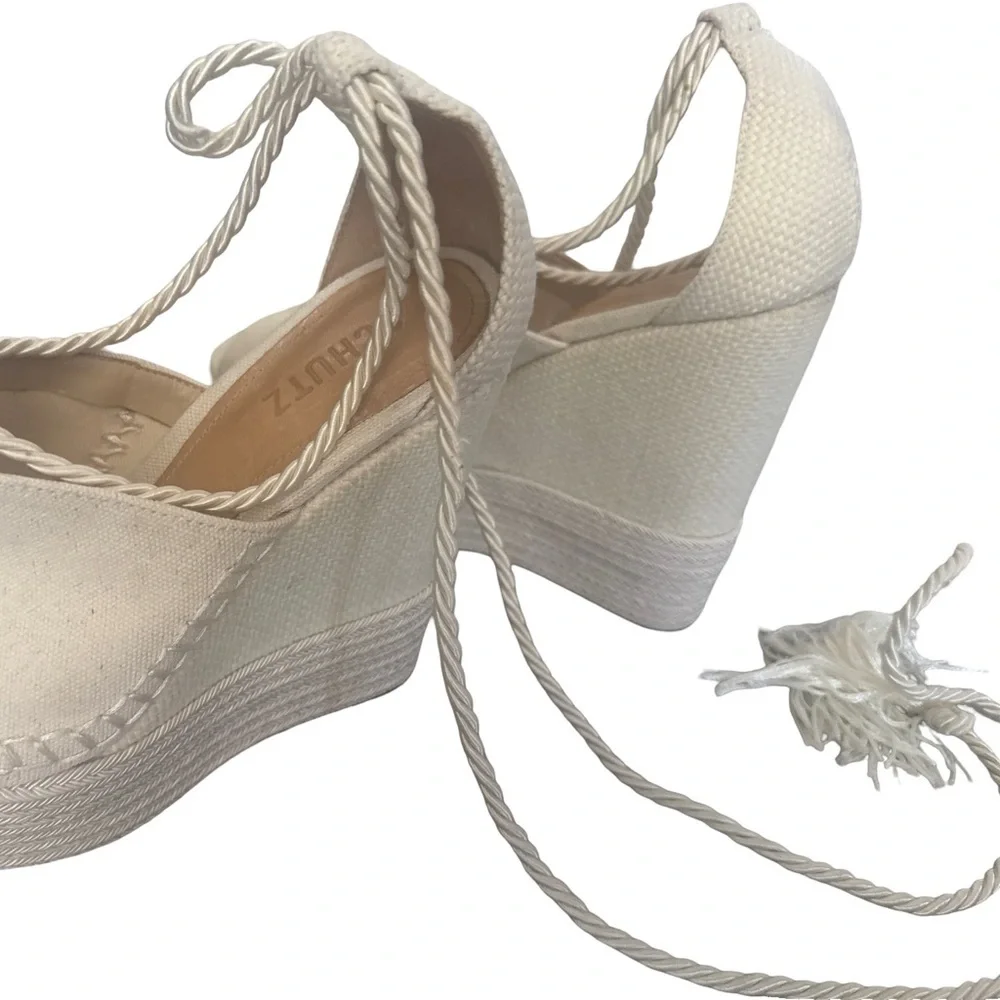 Schutz Cream Wedge Espadrille Sandals Size 8.5